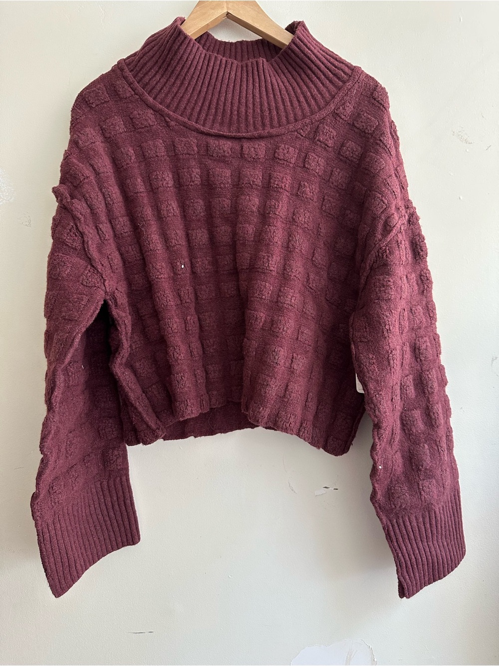 Free People Burgundy Textured Knit Turtleneck Sweater